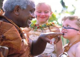 Fijian Family Holiday - Warrior with Boy - Shangri La Fijian Resort