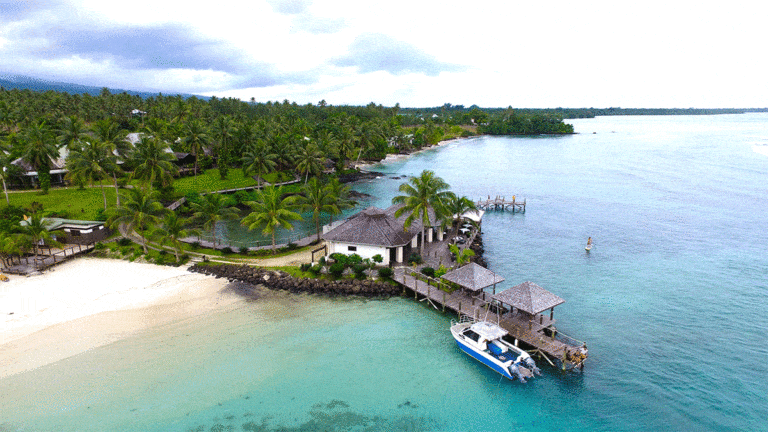 Sinalei Reef Resort & Spa - Luxury Samoa - Aerial of beach and restaurant