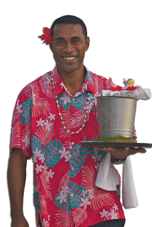 Butler with Champagne on Castaway Island Fiji