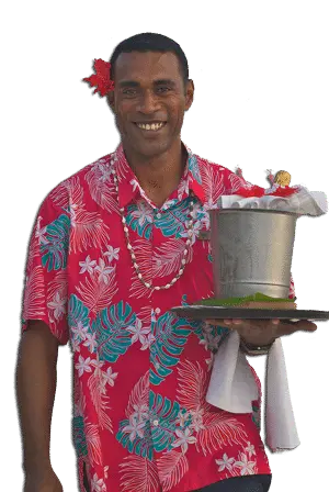 Butler with Champagne on Castaway Island FIji