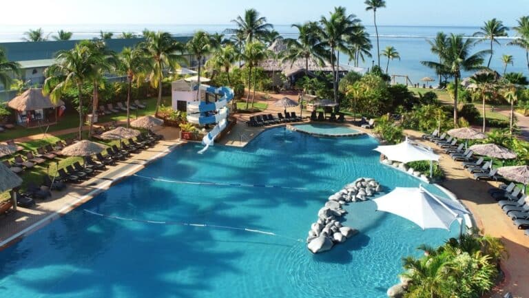 Outrigger Fiji Resort Water Slide aerial view