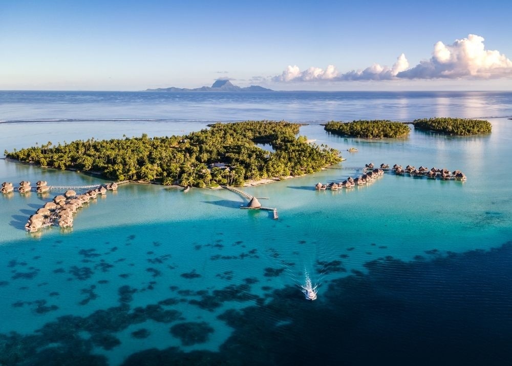 Le Tahaa Overwater Bungalows Lagoon Aerial View Tahiti Island Escapes Tahiti Resorts Island Escapes