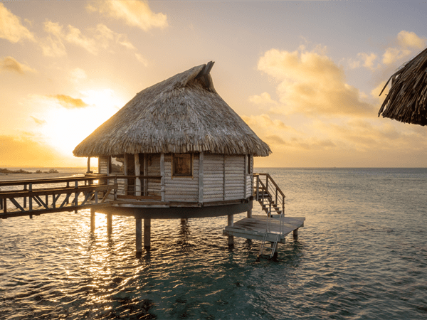 Le Tikehau End Pontoon Overwater Bungalows Aerial Crystal Lagoon Tikehau Atoll