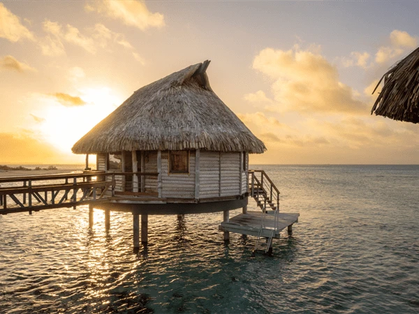 Le Tikehau End Pontoon Overwater Bungalows Aerial Crystal Lagoon Tikehau Atoll