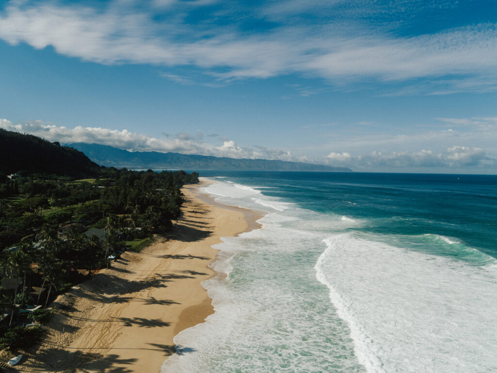 Aerial view of a north Oahu shoreline