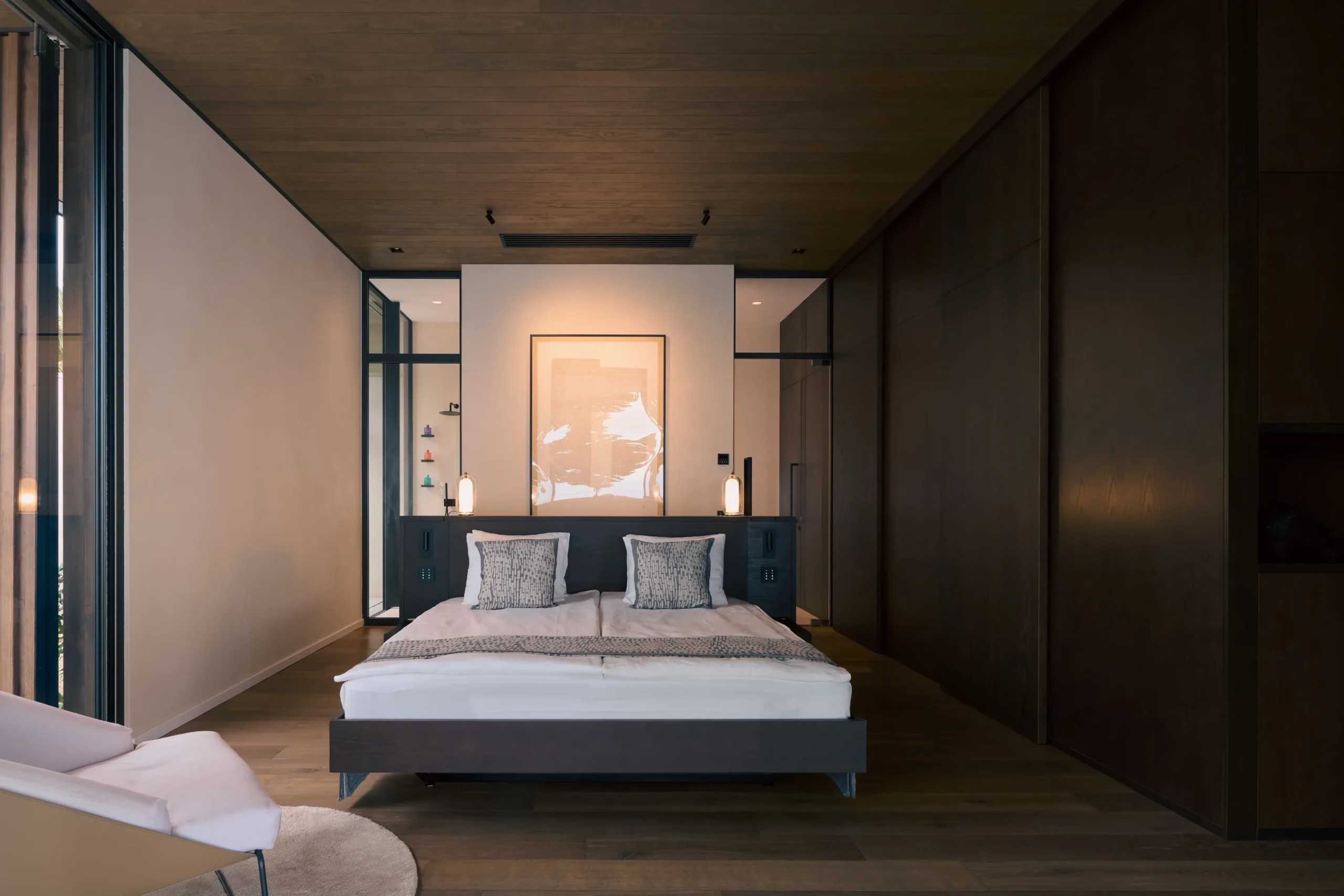 Master bedroom of the Lagoon Villa at 'Oro Paraoa, Moorea